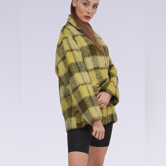 Minark Fuzzy Fleece Plaid Color Block Sherpa/Coat Button Down - Picture 4 of 5